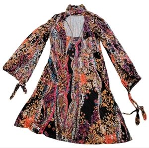 Free People All Dolled Up Paisley Mini Dress Size S - Long Sleeve